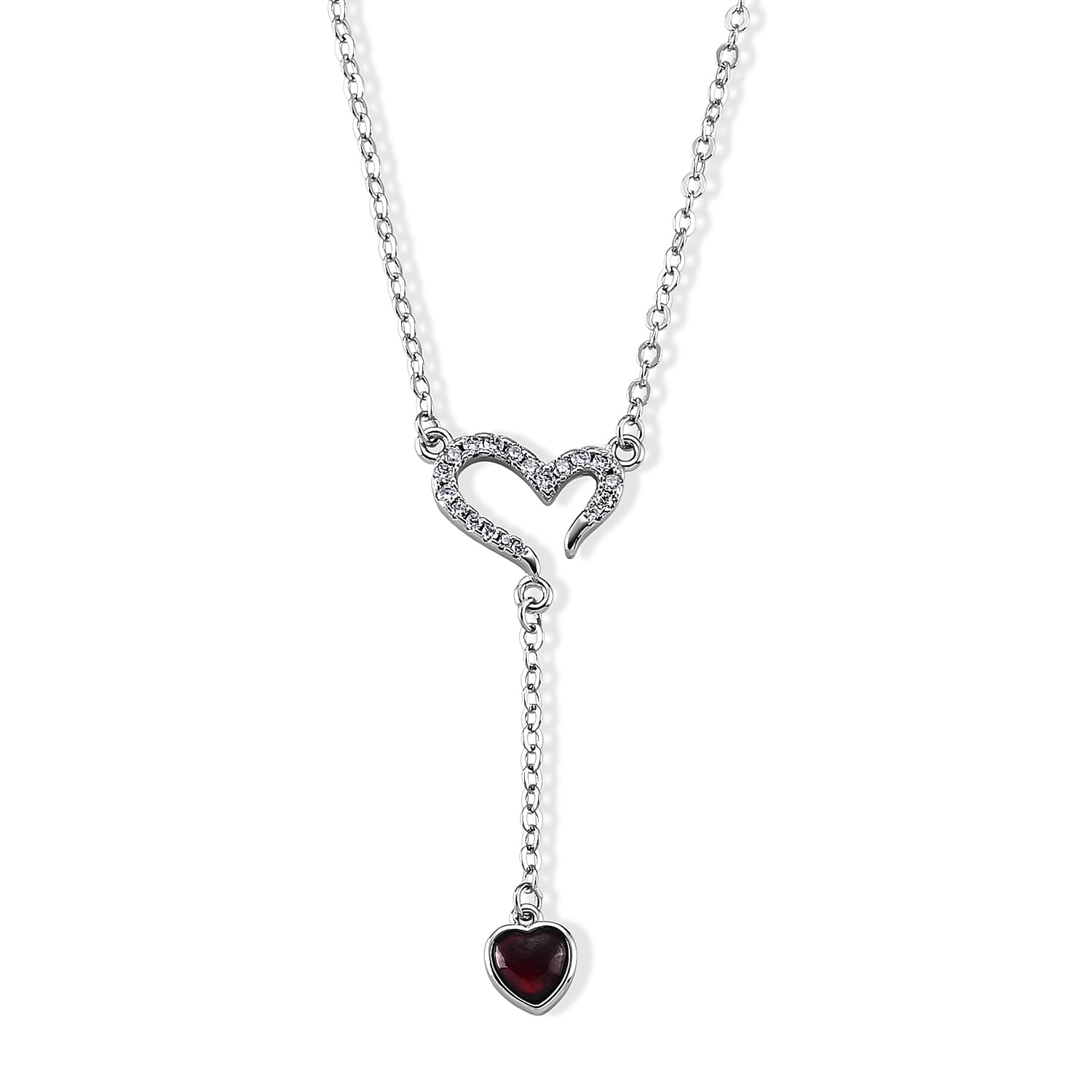 Orissa Rhodolite Garnet and Simulated Diamond 2.00 ctw Necklace (16-18 Inches) in Silvertone