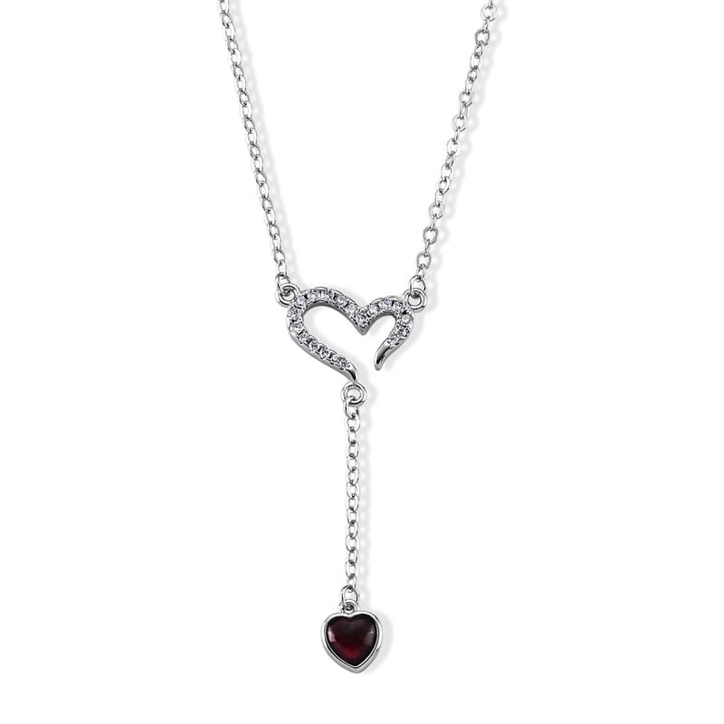 Orissa Rhodolite Garnet and Simulated Diamond 2.00 ctw Necklace (16-18 Inches) in Silvertone