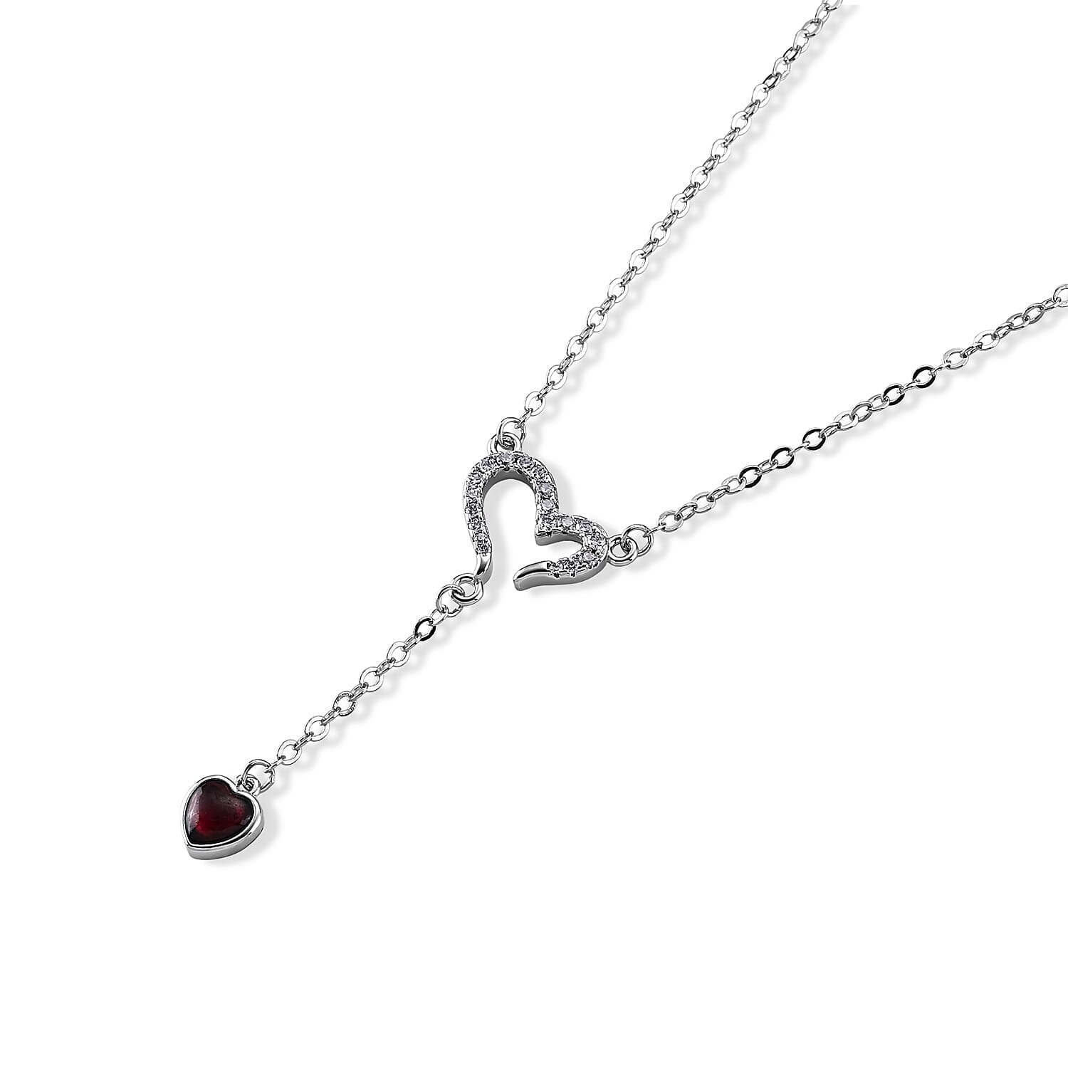 Orissa Rhodolite Garnet and Simulated Diamond 2.00 ctw Necklace (16-18 Inches) in Silvertone