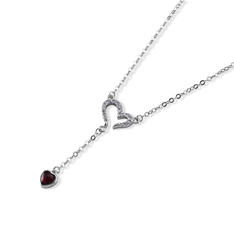 Orissa Rhodolite Garnet and Simulated Diamond 2.00 ctw Necklace (16-18 Inches) in Silvertone