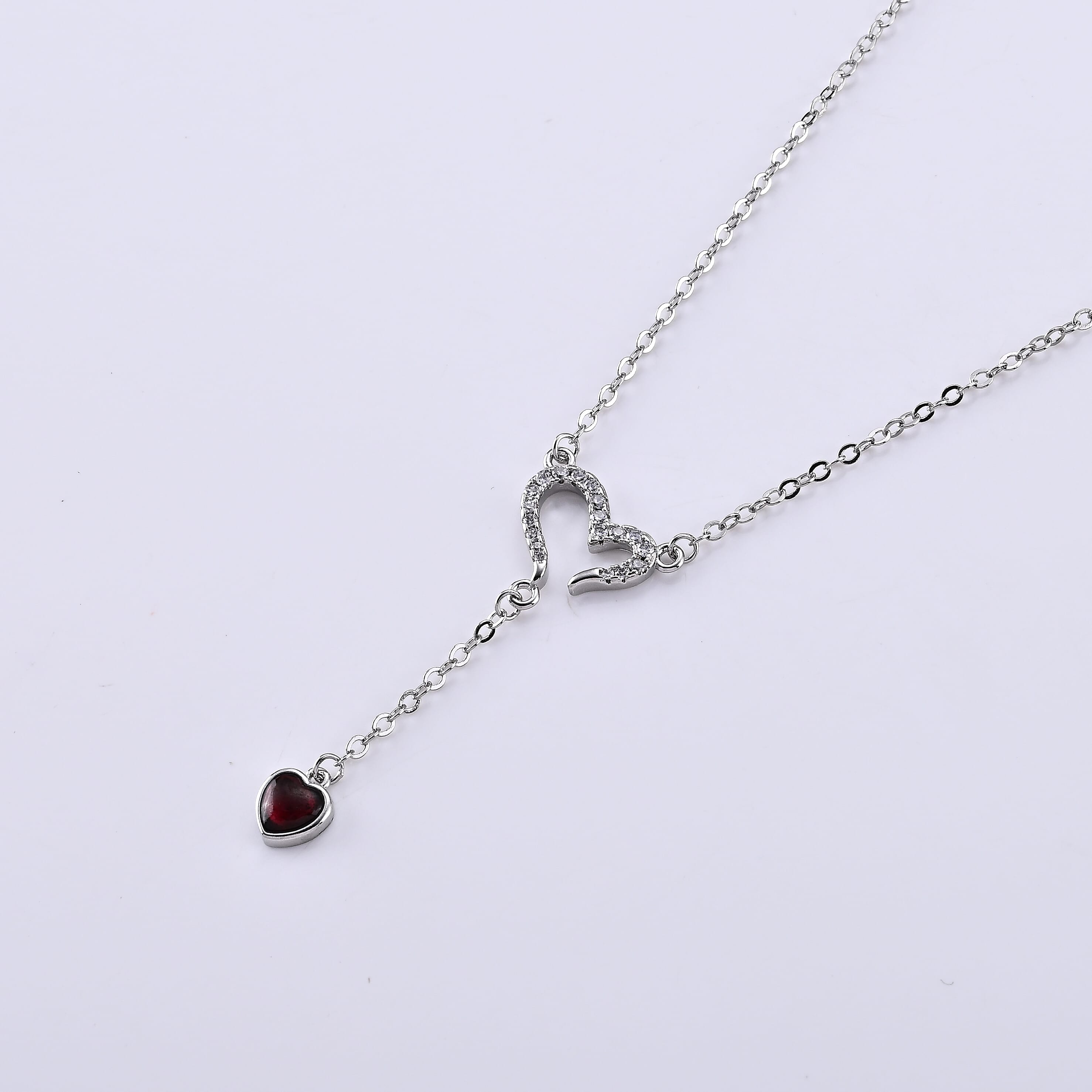 Orissa Rhodolite Garnet and Simulated Diamond 2.00 ctw Necklace (16-18 Inches) in Silvertone