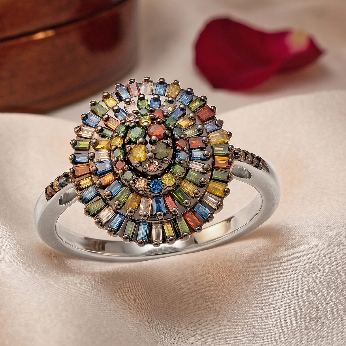 D'Joy Multi Diamond 0.50 ctw Ring in Rhodium Over Sterling Silver (Size 8.0) image number 1
