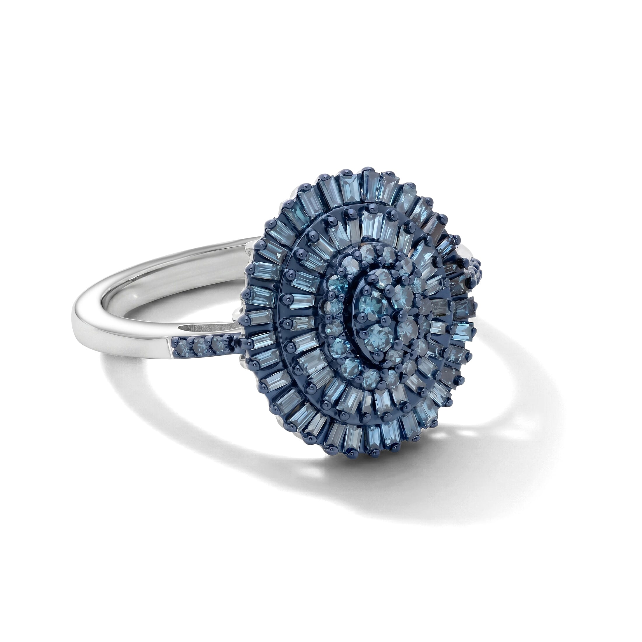 D'Joy Blue Diamond 0.50 ctw Ballerina Celestial Crown Ring in Rhodium Over Sterling Silver (Size 6.0)