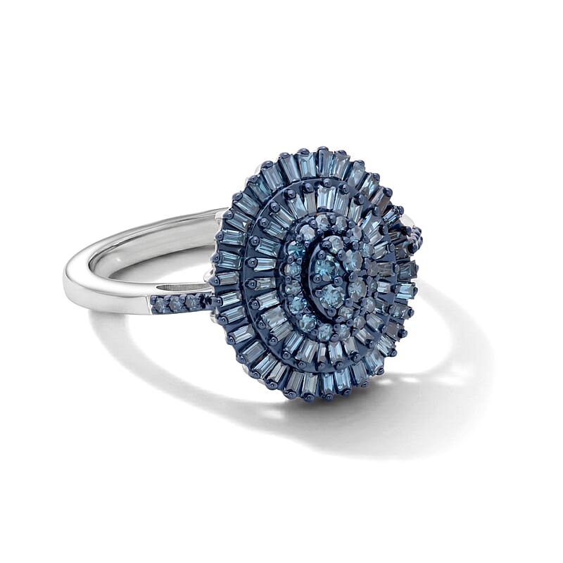 D'Joy Blue Diamond 0.50 ctw Ballerina Celestial Crown Ring in Rhodium Over Sterling Silver (Size 6.0)