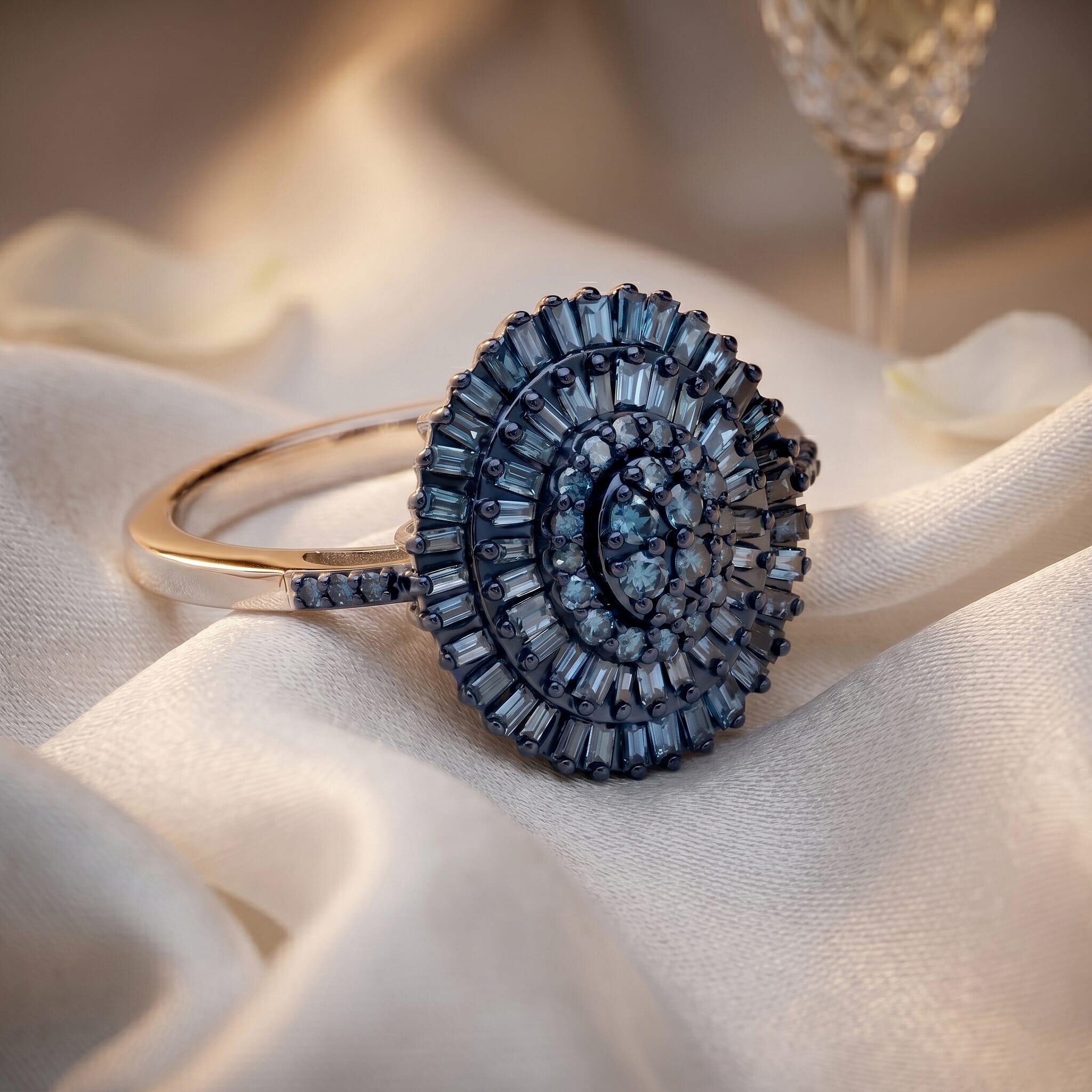 D'Joy Blue Diamond 0.50 ctw Ballerina Celestial Crown Ring in Rhodium Over Sterling Silver (Size 6.0)