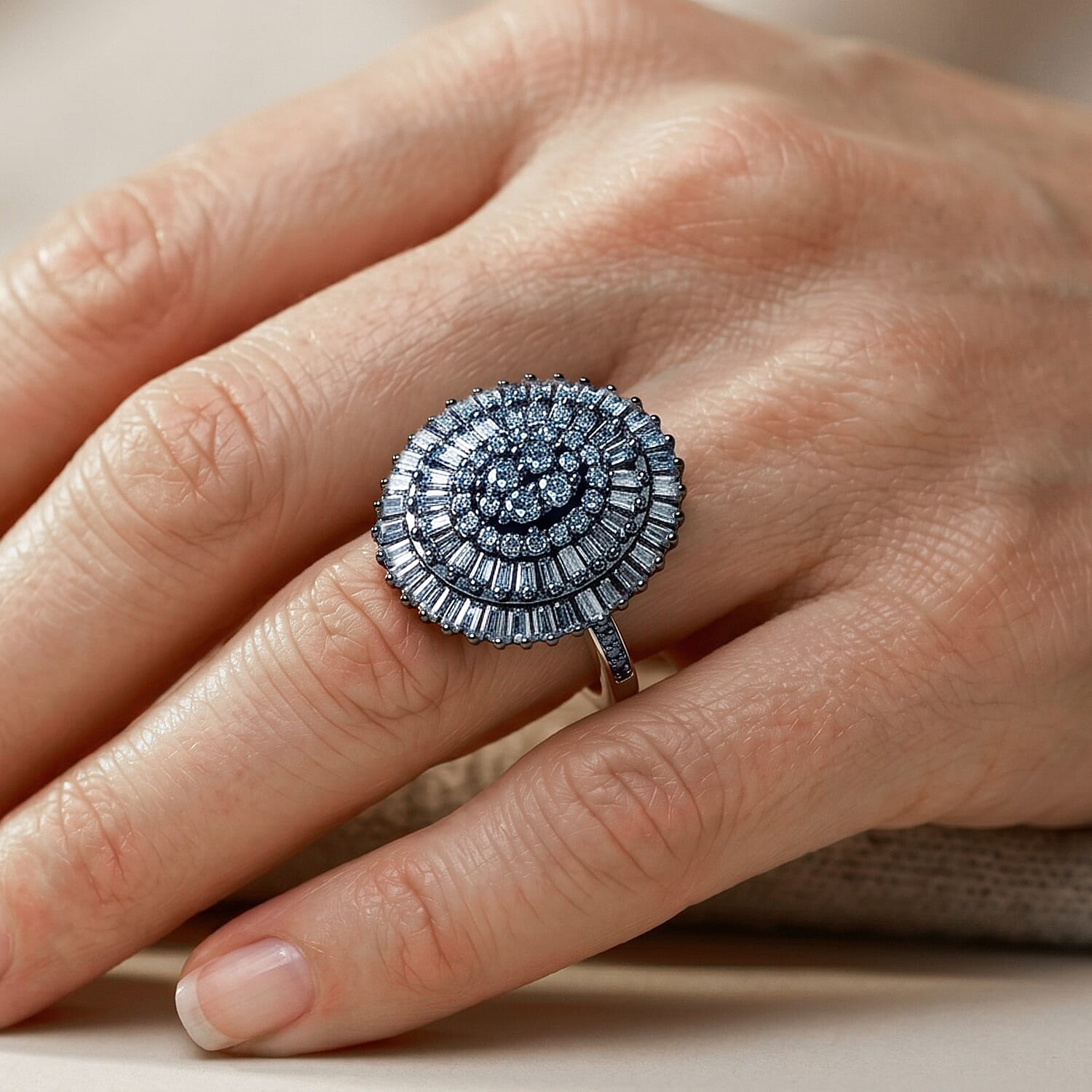 D'Joy Blue Diamond 0.50 ctw Ballerina Celestial Crown Ring in Rhodium Over Sterling Silver (Size 6.0)