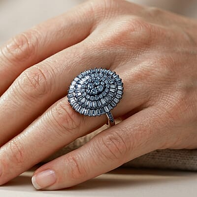 D'Joy Blue Diamond 0.50 ctw Ballerina Celestial Crown Ring in Rhodium Over Sterling Silver (Size 6.0)