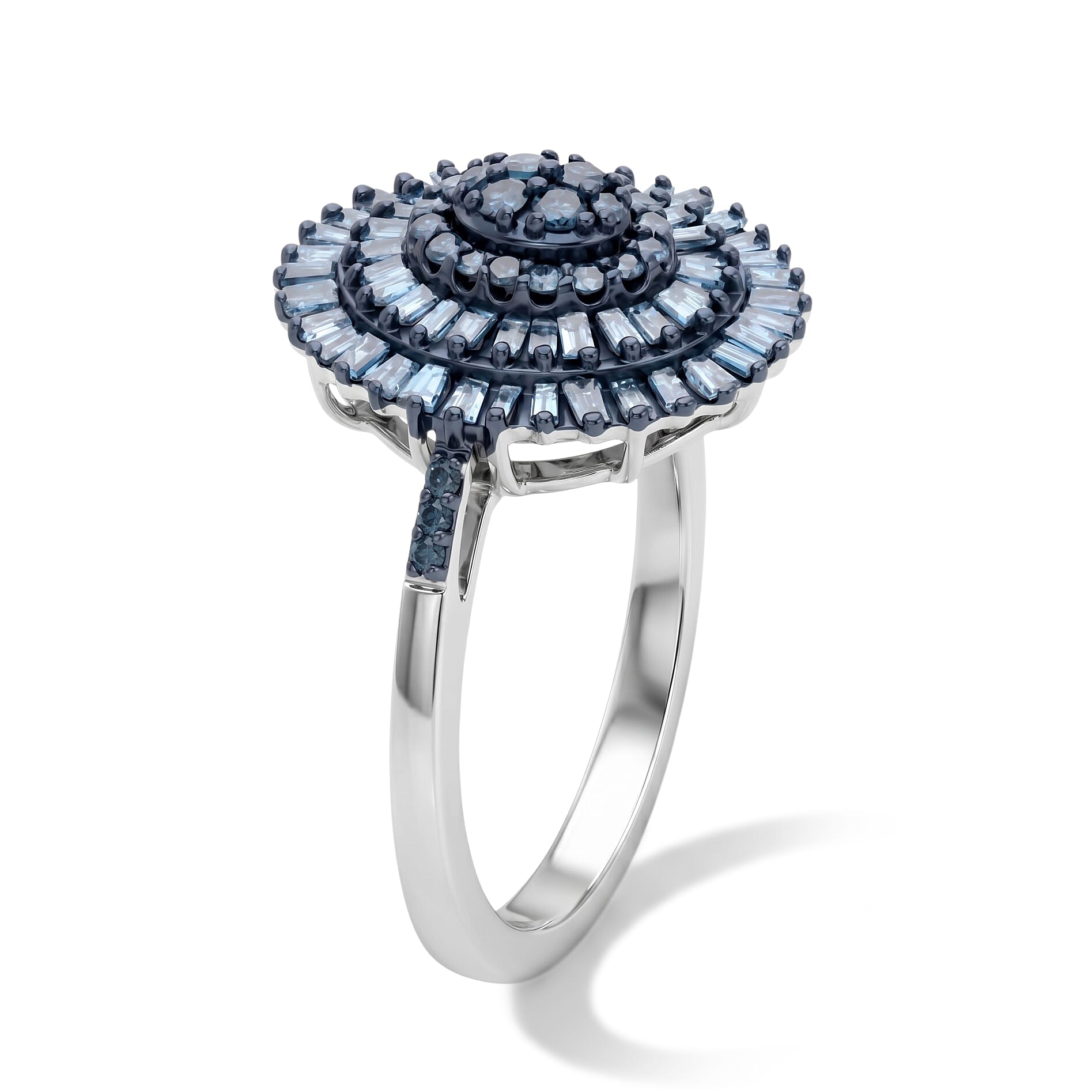 D'Joy Blue Diamond 0.50 ctw Ballerina Celestial Crown Ring in Rhodium Over Sterling Silver (Size 6.0)