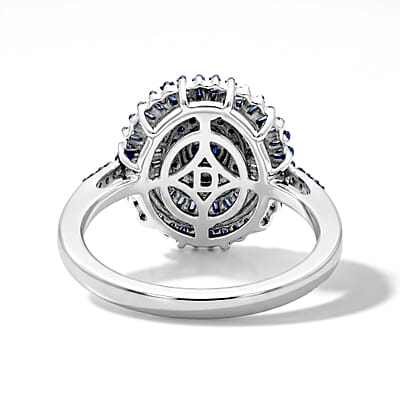 D'Joy Blue Diamond 0.50 ctw Ballerina Celestial Crown Ring in Rhodium Over Sterling Silver (Size 6.0)