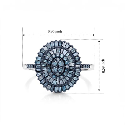 D'Joy Blue Diamond 0.50 ctw Ballerina Celestial Crown Ring in Rhodium Over Sterling Silver (Size 6.0)