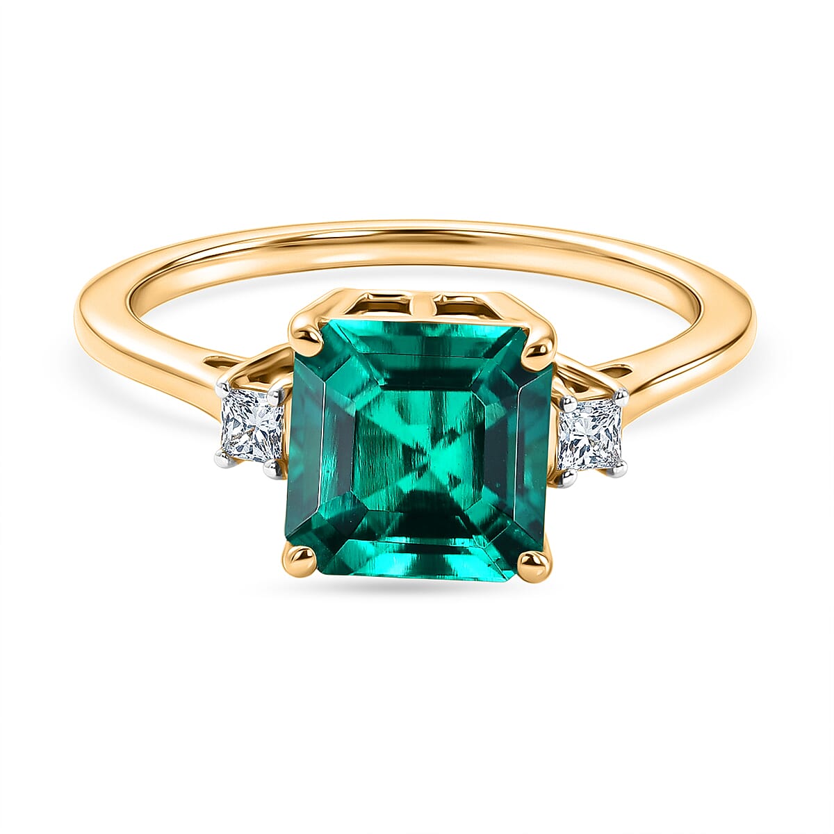 9K Yellow Gold AAA Luxuriant Lab Grown Colombian Emerald, Lab Grown Diamond (VS) Ring (Size 10.0) 3.26 ctw