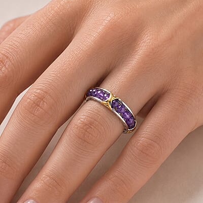 EverTrue African Amethyst 5.20 ctw Fancy Ring in 18K YG Plated and Platinum Bond (Size 10.0)