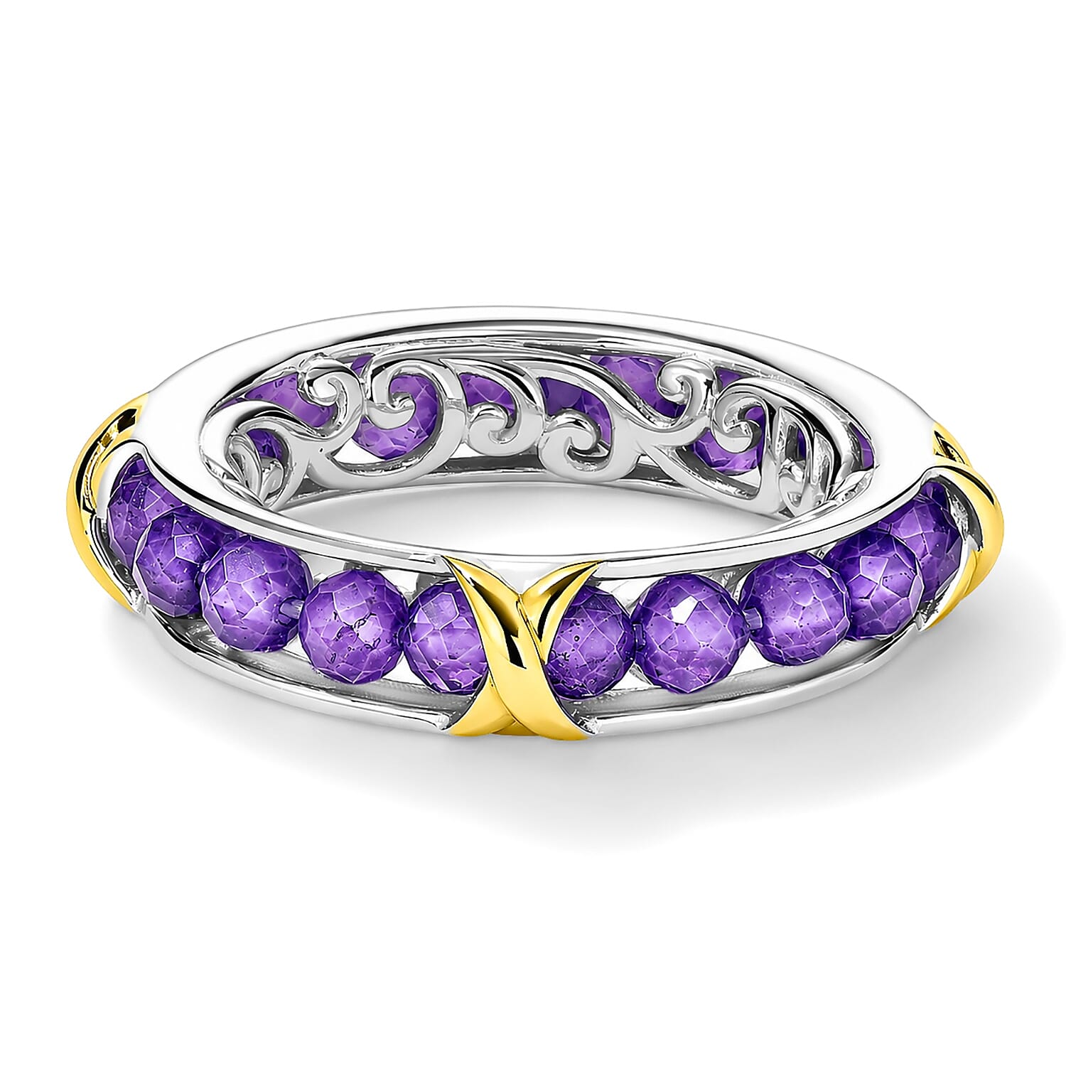 EverTrue African Amethyst 5.20 ctw XOXO Royal Romance Two Tone Ring in 18K YG Plated and Platinum Bond (Size 5.0)