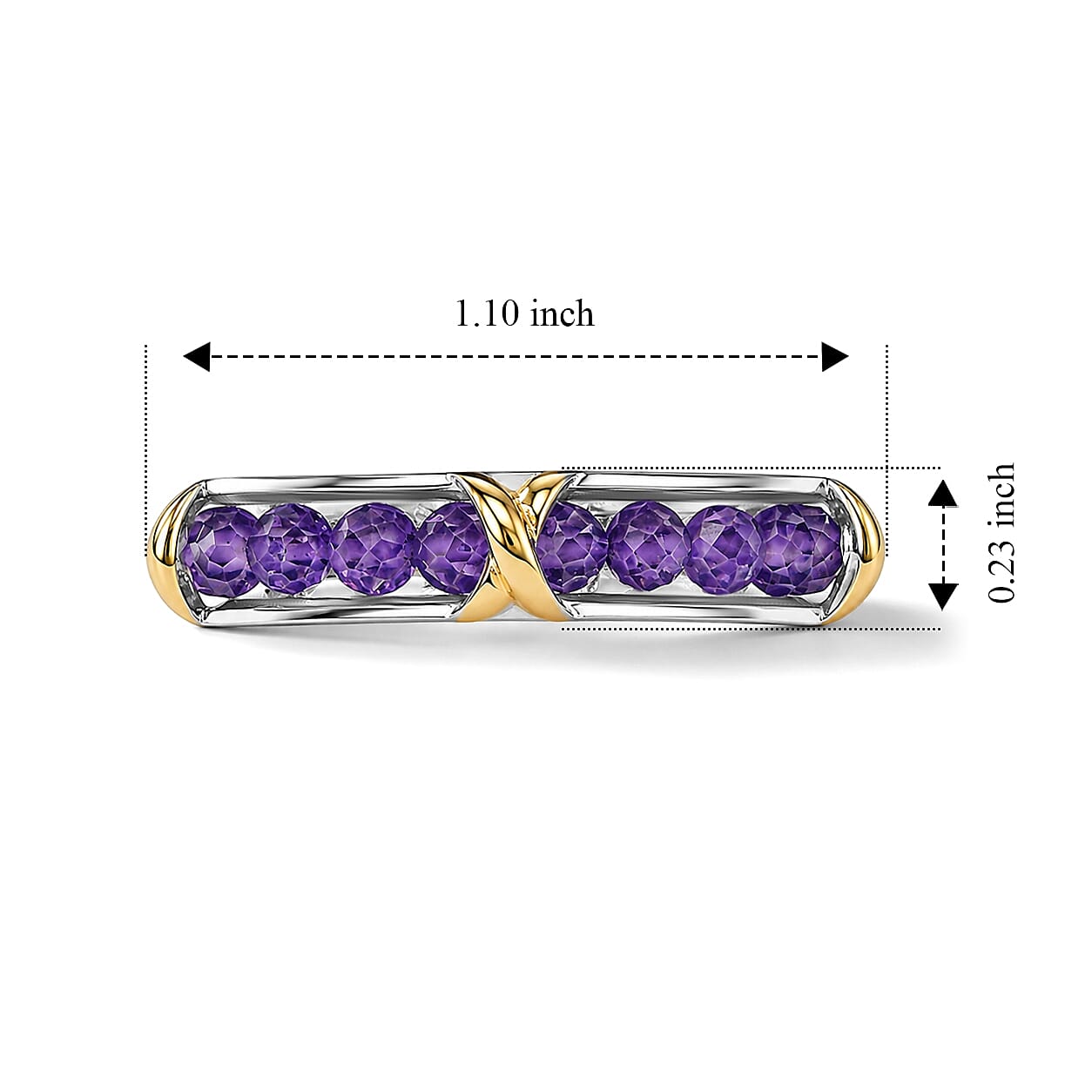 EverTrue African Amethyst 5.20 ctw XOXO Royal Romance Two Tone Ring in 18K YG Plated and Platinum Bond (Size 5.0)