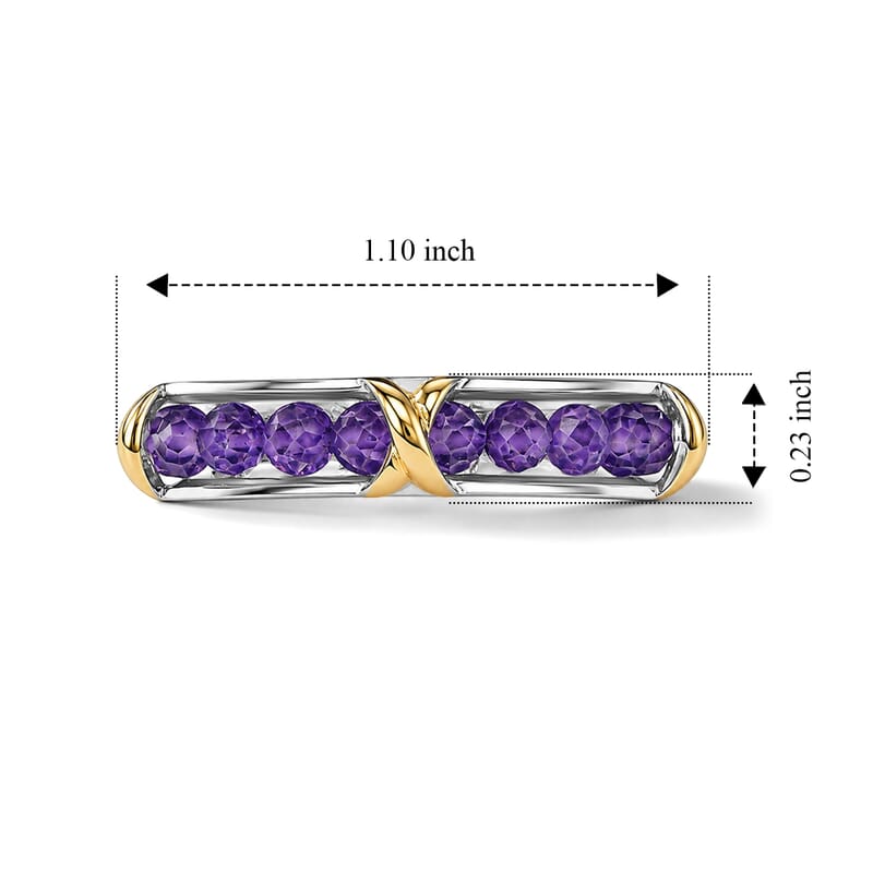 EverTrue African Amethyst 5.20 ctw XOXO Royal Romance Two Tone Ring in 18K YG Plated and Platinum Bond (Size 5.0)