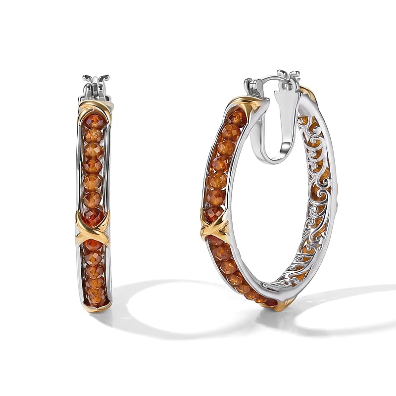EverTrue Hessonite Garnet 15.00 ctw Beaded Hoop Earrings in 18K YG Plated and Platinum Bond