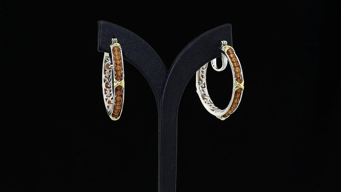 EverTrue Hessonite Garnet 15.00 ctw Beaded Hoop Earrings in 18K YG Plated and Platinum Bond