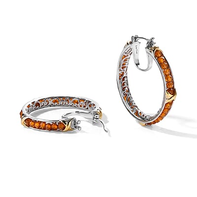 EverTrue Hessonite Garnet 15.00 ctw Beaded Hoop Earrings in 18K YG Plated and Platinum Bond