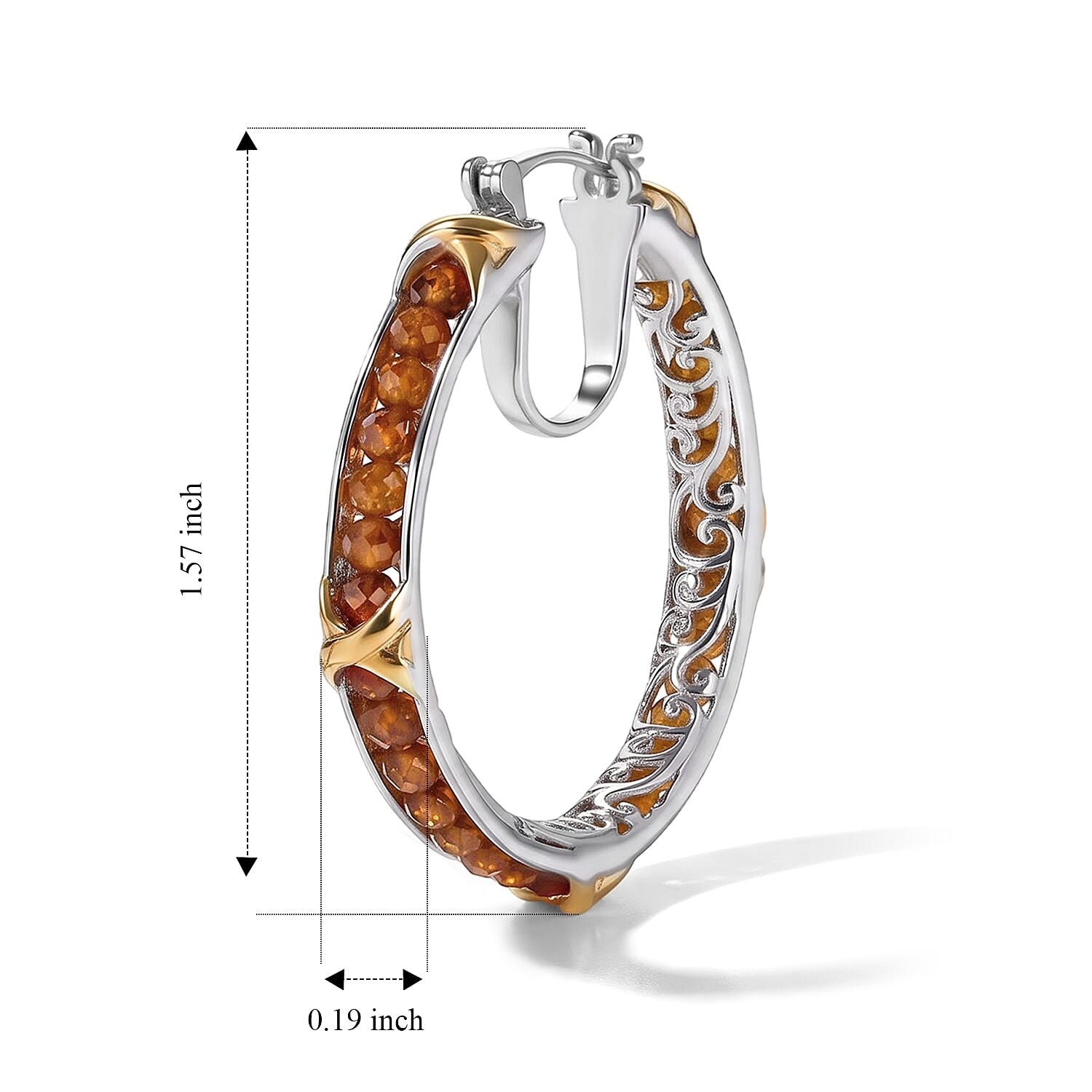 EverTrue Hessonite Garnet 15.00 ctw Beaded Hoop Earrings in 18K YG Plated and Platinum Bond