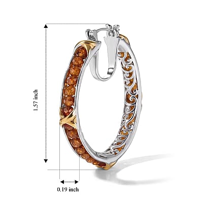 EverTrue Hessonite Garnet 15.00 ctw Beaded Hoop Earrings in 18K YG Plated and Platinum Bond