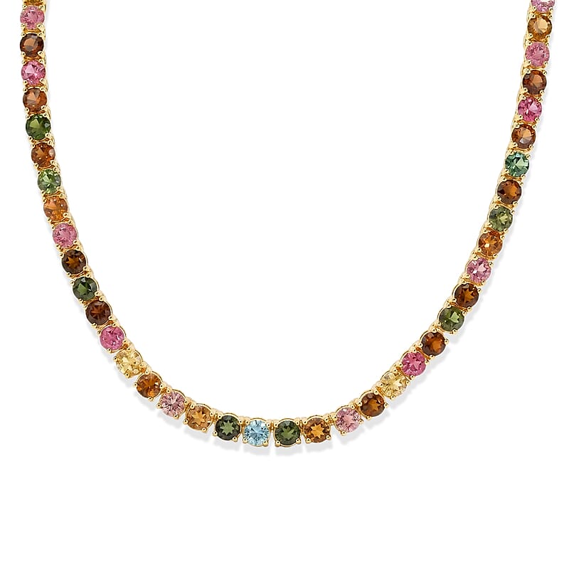 D'Joy Premium Multi-Tourmaline 22.60 ctw Necklace (18 Inches) in 18K Vermeil Yellow Gold Over Sterling Silver