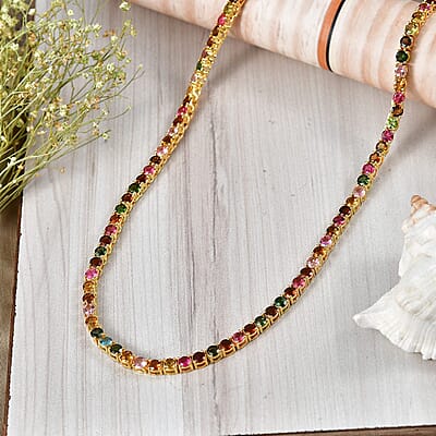 D'Joy Premium Multi-Tourmaline 22.60 ctw Necklace (18 Inches) in 18K Vermeil Yellow Gold Over Sterling Silver