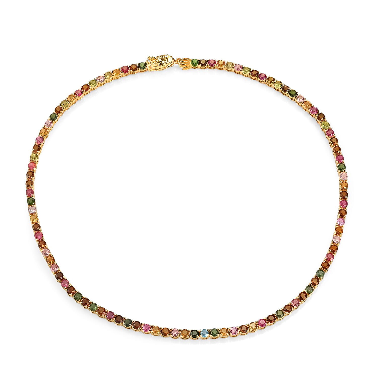 D'Joy Premium Multi-Tourmaline 22.60 ctw Necklace (18 Inches) in 18K Vermeil Yellow Gold Over Sterling Silver
