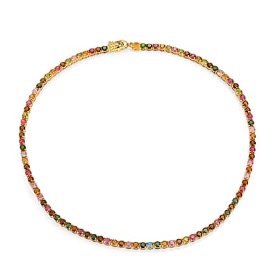 D'Joy Premium Multi-Tourmaline 22.60 ctw Necklace (18 Inches) in 18K Vermeil Yellow Gold Over Sterling Silver