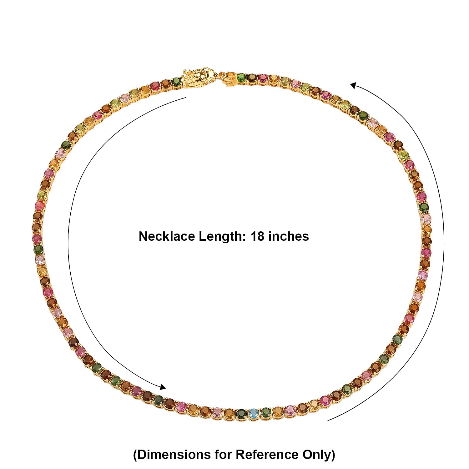 D'Joy Premium Multi-Tourmaline 22.60 ctw Necklace (18 Inches) in 18K Vermeil Yellow Gold Over Sterling Silver