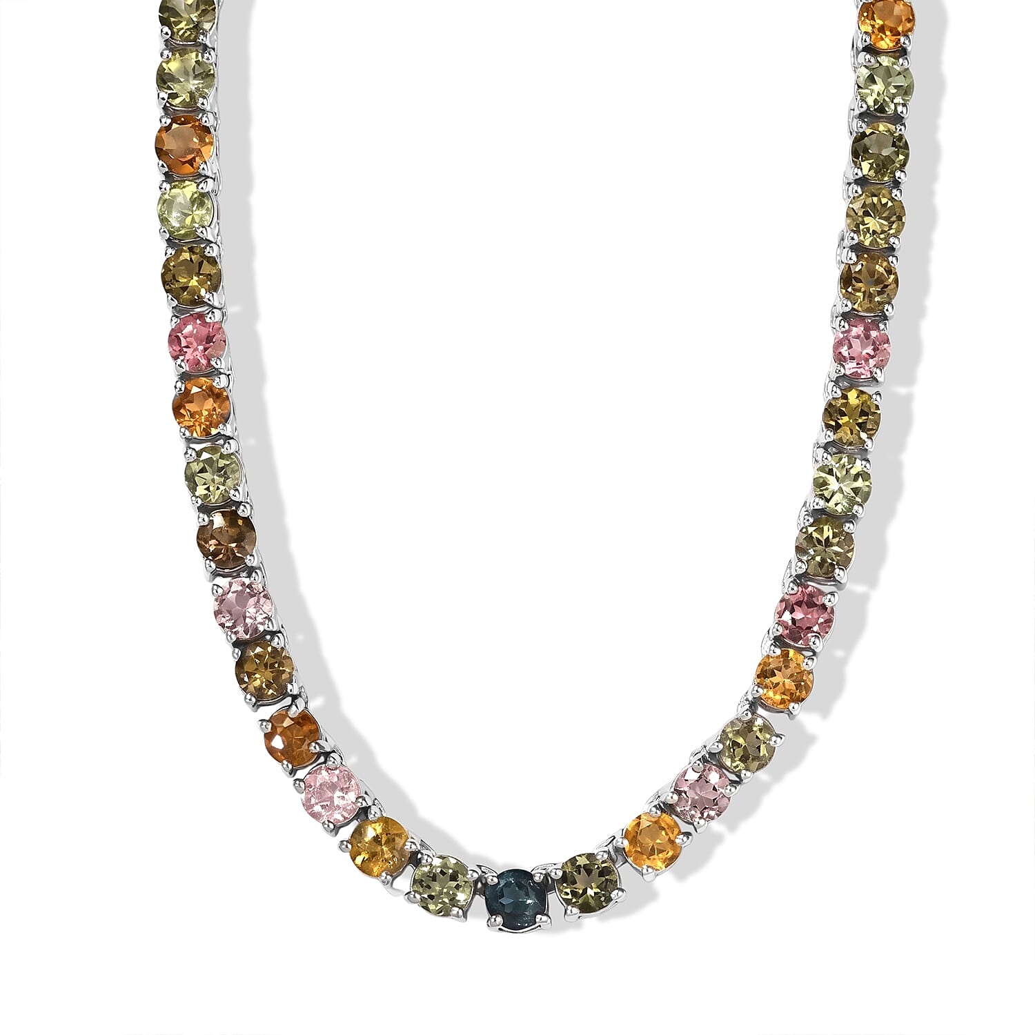 D'Joy Premium Multi-Tourmaline 26.90 ctw Necklace in Rhodium Over Sterling Silver 18 Inches