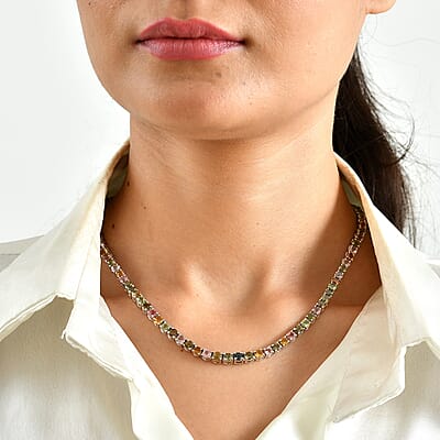 D'Joy Premium Multi-Tourmaline 26.90 ctw Necklace in Rhodium Over Sterling Silver 18 Inches