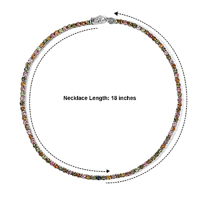 D'Joy Premium Multi-Tourmaline 26.90 ctw Necklace in Rhodium Over Sterling Silver 18 Inches