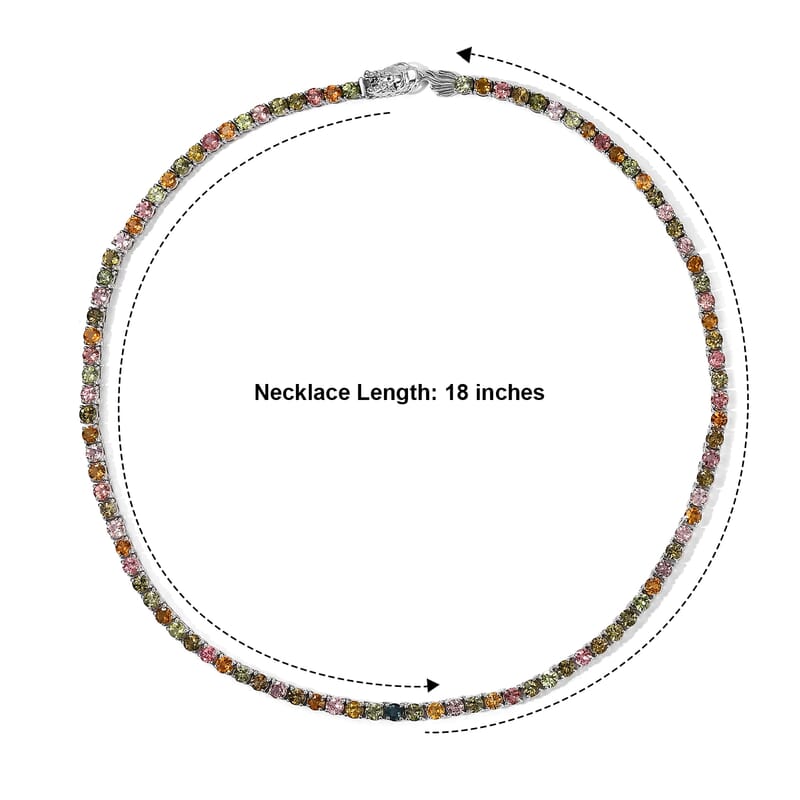 D'Joy Premium Multi-Tourmaline 26.90 ctw Dragonfire Rainbow Tennis Necklace in Rhodium Over Sterling Silver 18 Inches