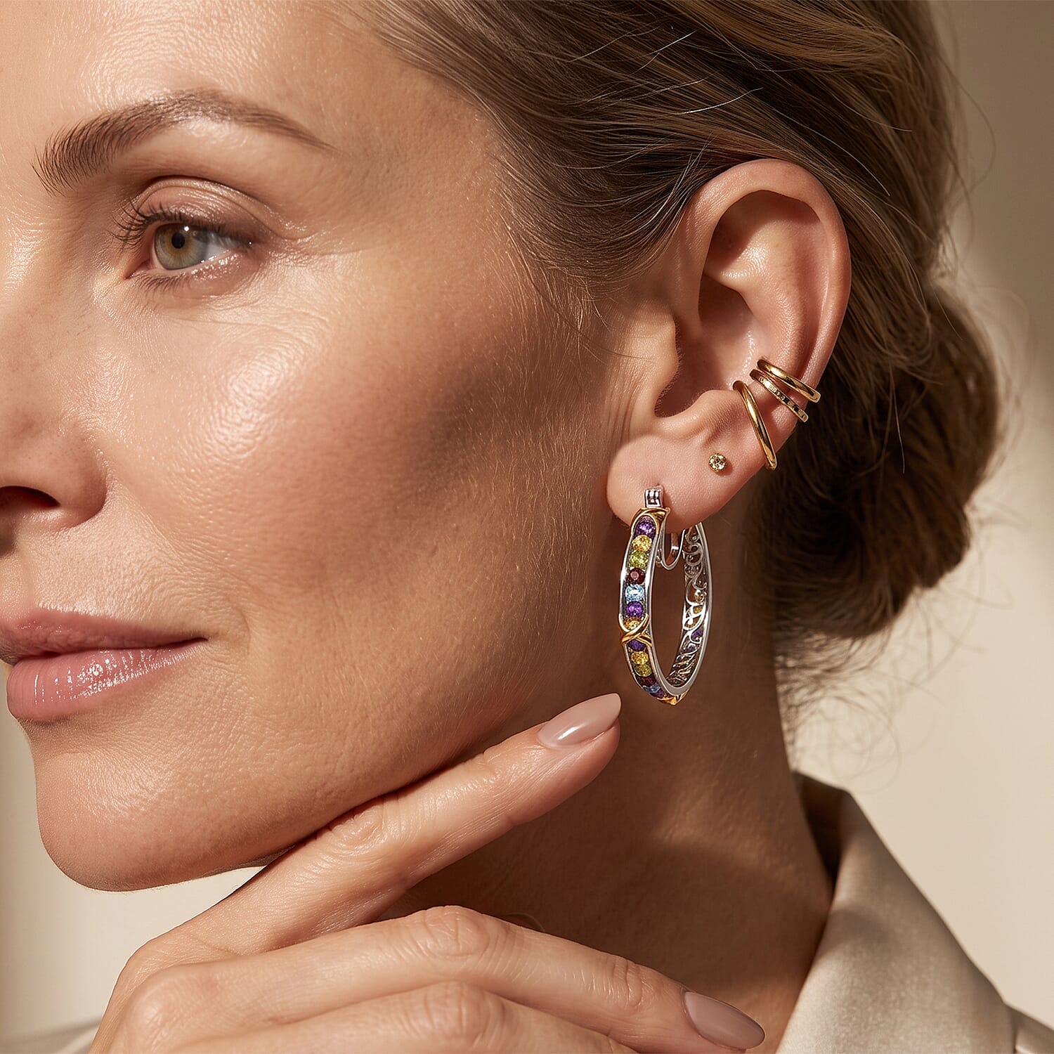 EverTrue Premium Multi Gemstone 11.50 ctw Beaded Earrings in Platinum Bond