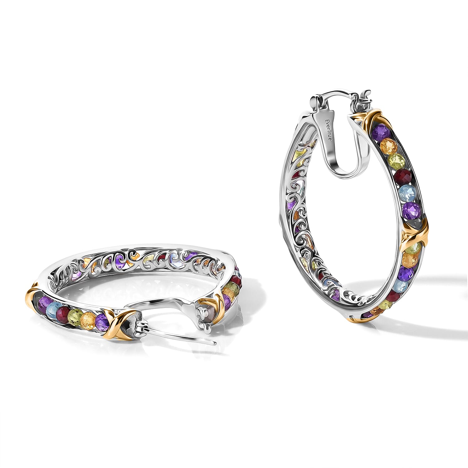 EverTrue Premium Multi Gemstone 11.50 ctw Beaded Earrings in Platinum Bond