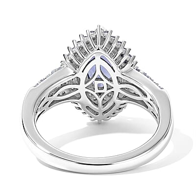 D'Joy Premium Tanzanite and Diamond 1.50 ctw Ring in Rhodium Over Sterling Silver (Size 6.0)