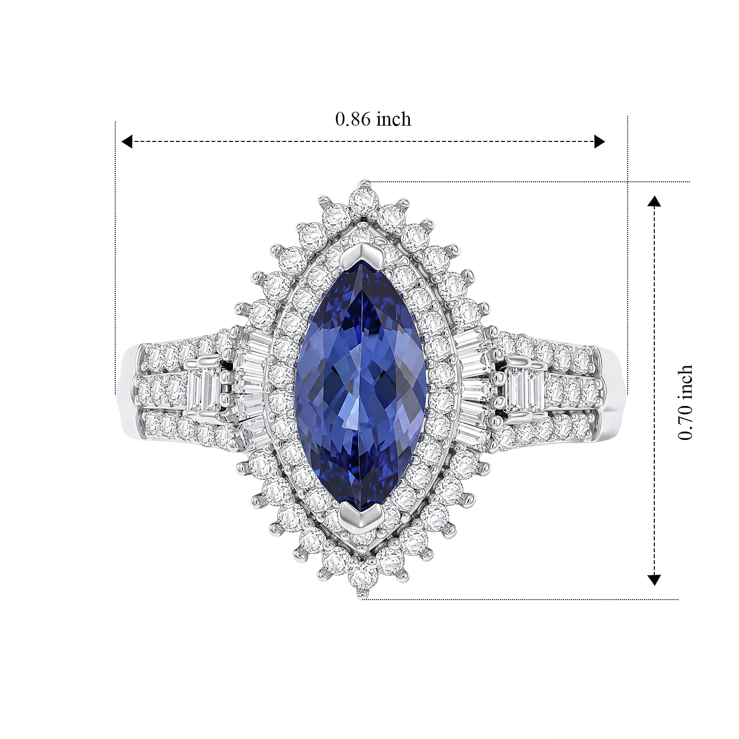 D'Joy Premium Tanzanite and Diamond 1.50 ctw Ring in Rhodium Over Sterling Silver (Size 7.0)