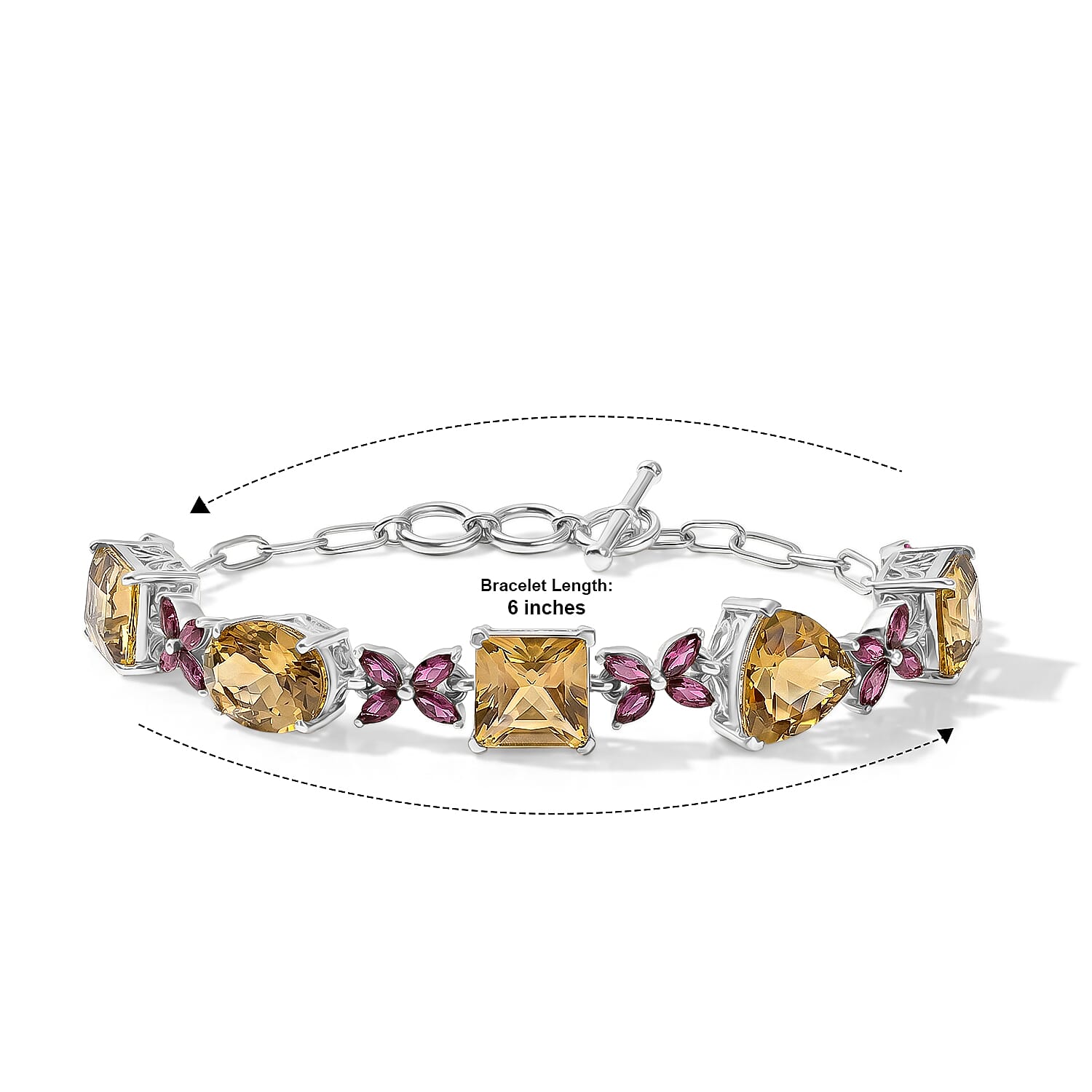 D'Joy Yellow Labradorite, Ouro Fino Rubellite Sunlit Blossom Bracelet in Rhodium Over Sterling Silver (6.50 In) 28.30 ctw