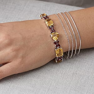 D'Joy Yellow Labradorite and Ouro Fino Rubellite 28.30 ctw Bracelet in Rhodium Over Sterling Silver (7.25 In)