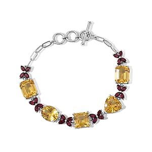D'Joy Yellow Labradorite, Ouro Fino Rubellite Bracelet in Rhodium Over Sterling Silver (8.00 In) 28.30 ctw