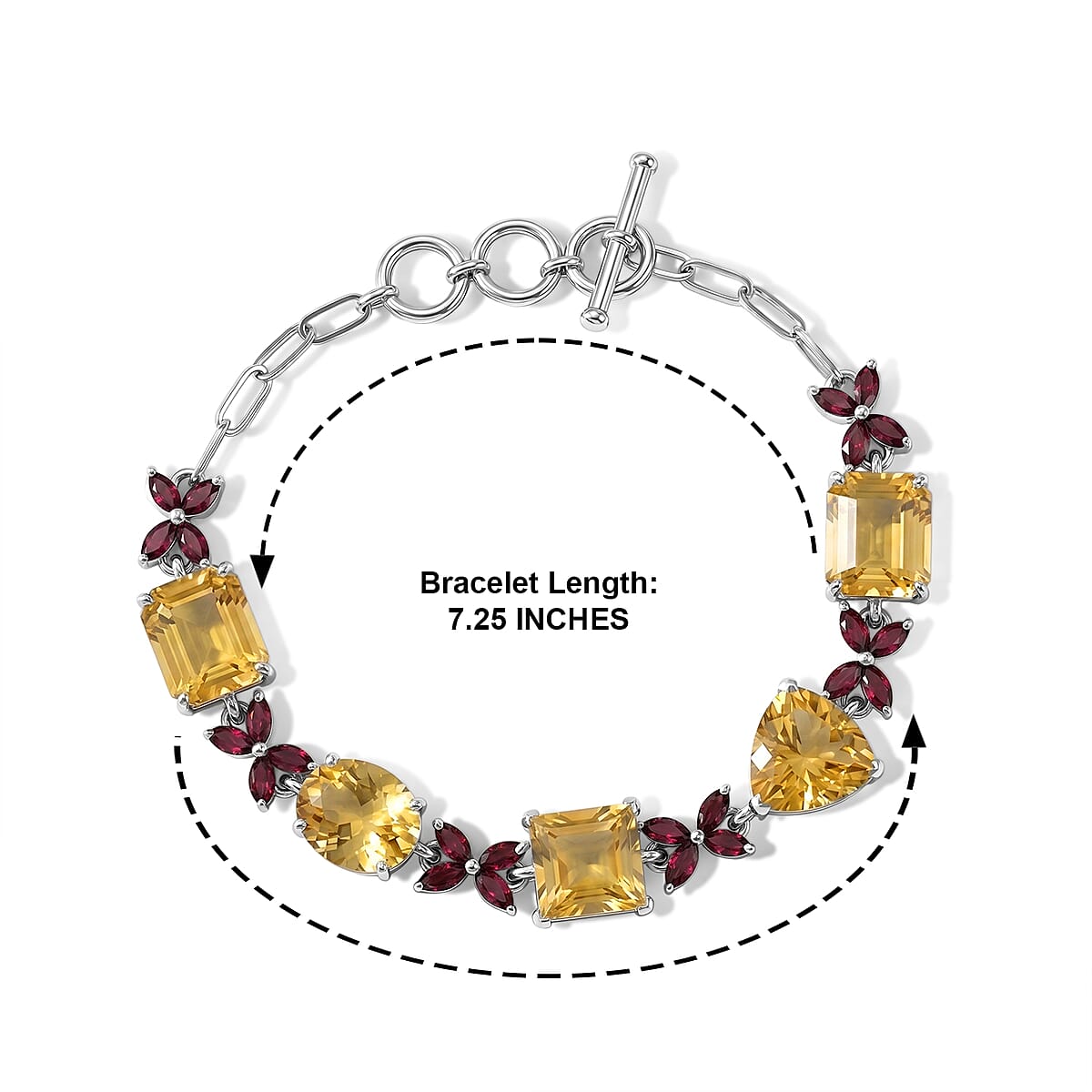D'Joy Yellow Labradorite, Ouro Fino Rubellite Bracelet in Rhodium Over Sterling Silver (8.00 In) 28.30 ctw image number 3