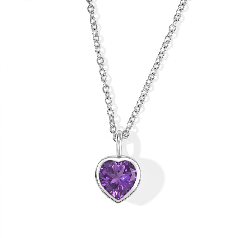 EverTrue African Amethyst 1.80 ctw Necklace (18 Inches) in Platinum Bond and Stainless Steel