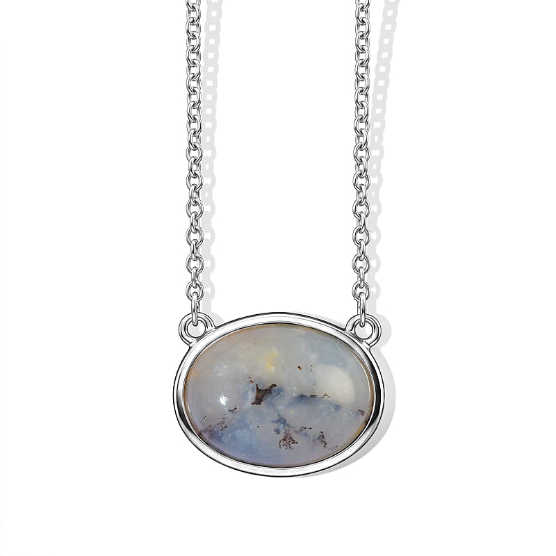 EverTrue Porcelain Jasper 9.90 ctw Necklace (18 Inches) in Platinum Bond and Stainless Steel