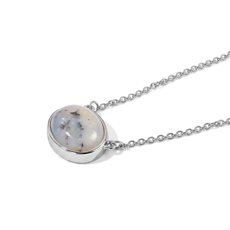 EverTrue Porcelain Jasper 9.90 ctw Necklace (18 Inches) in Platinum Bond and Stainless Steel