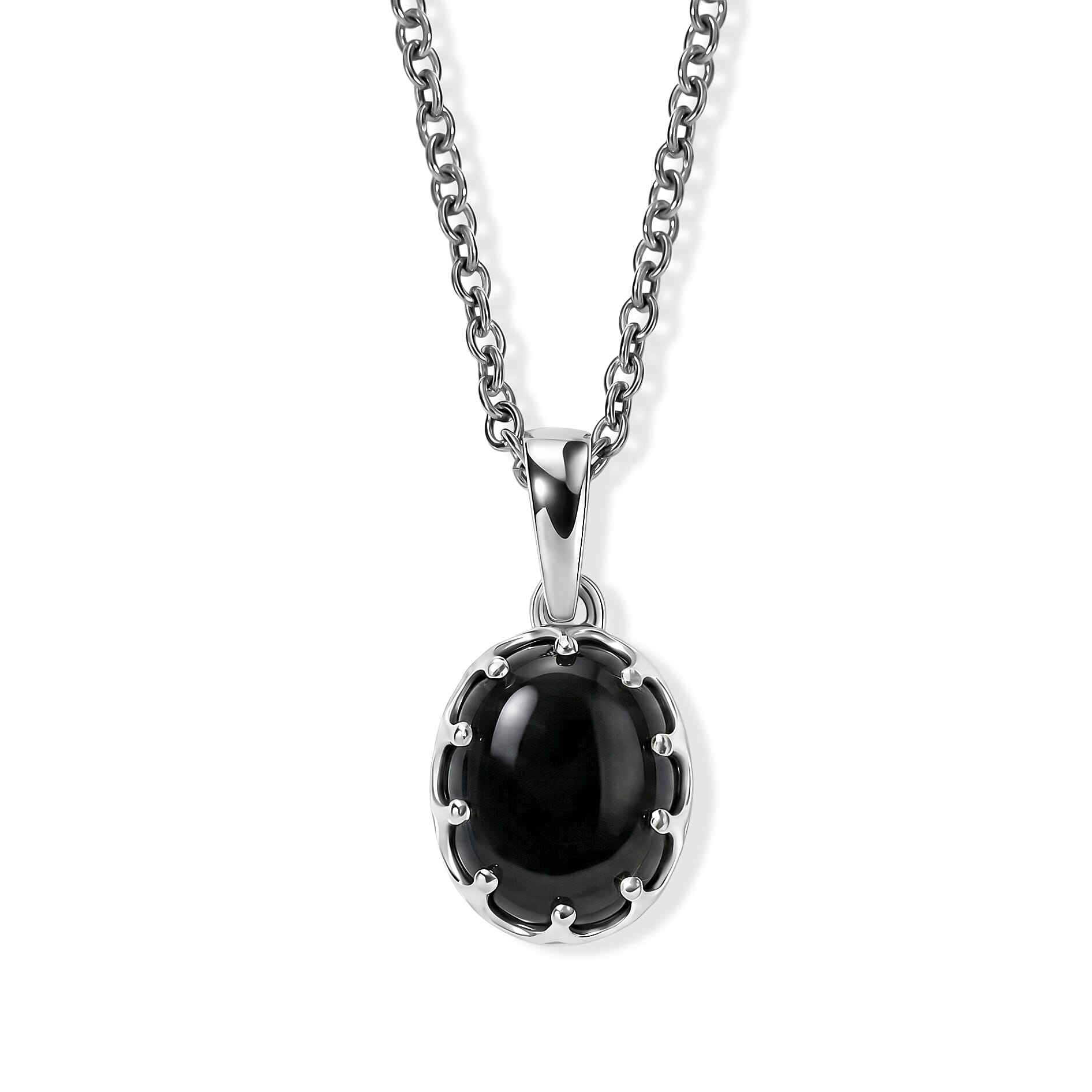 D'Joy Dyed Black Jade  Solitaire Pendant in Rhodium OverSterling Silver 4.00 ctw