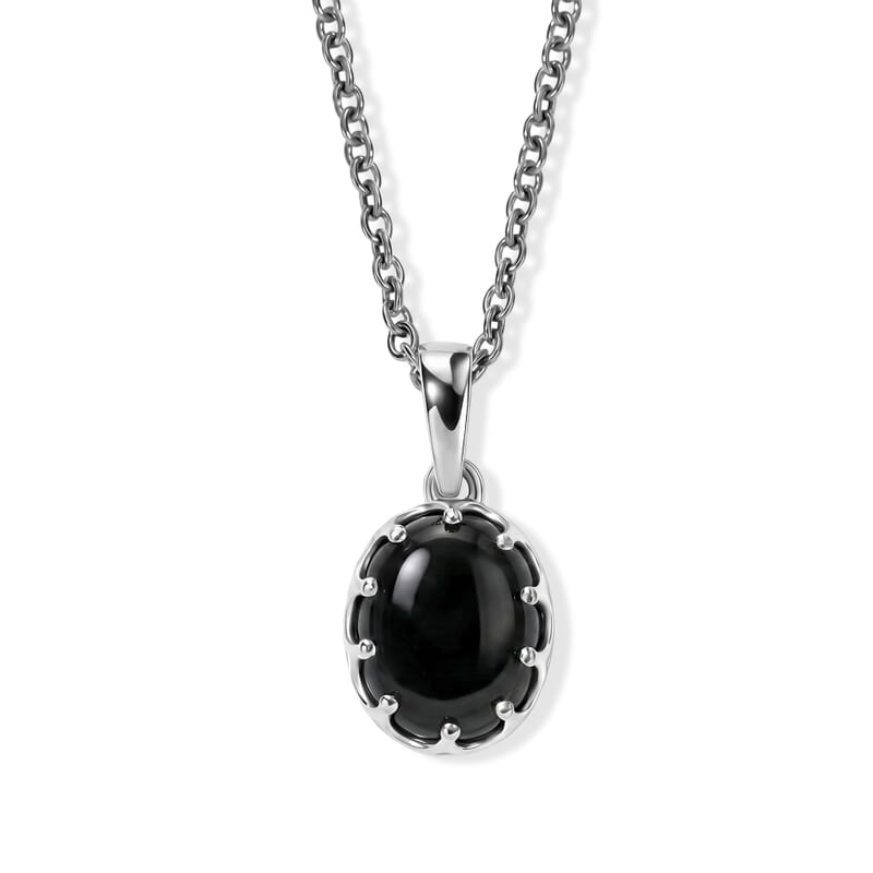 D'Joy Dyed Black Jade  Solitaire Pendant in Rhodium OverSterling Silver 4.00 ctw