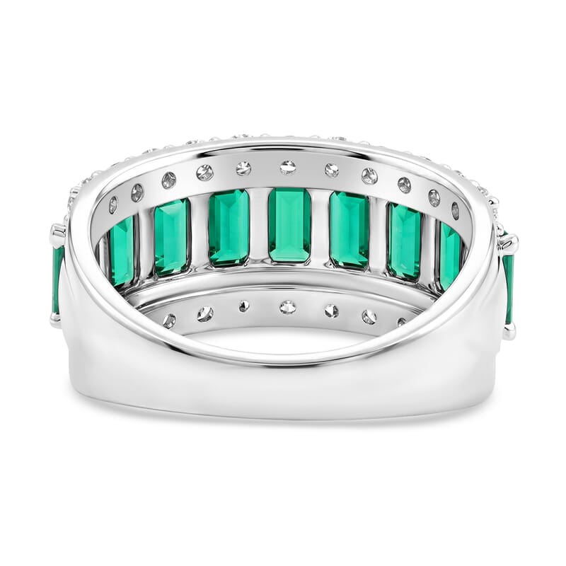 Lab Grown Emerald and Lab Grown Diamond SI1 3.10 ctw Ring in Sterling Silver (Size 6.0)