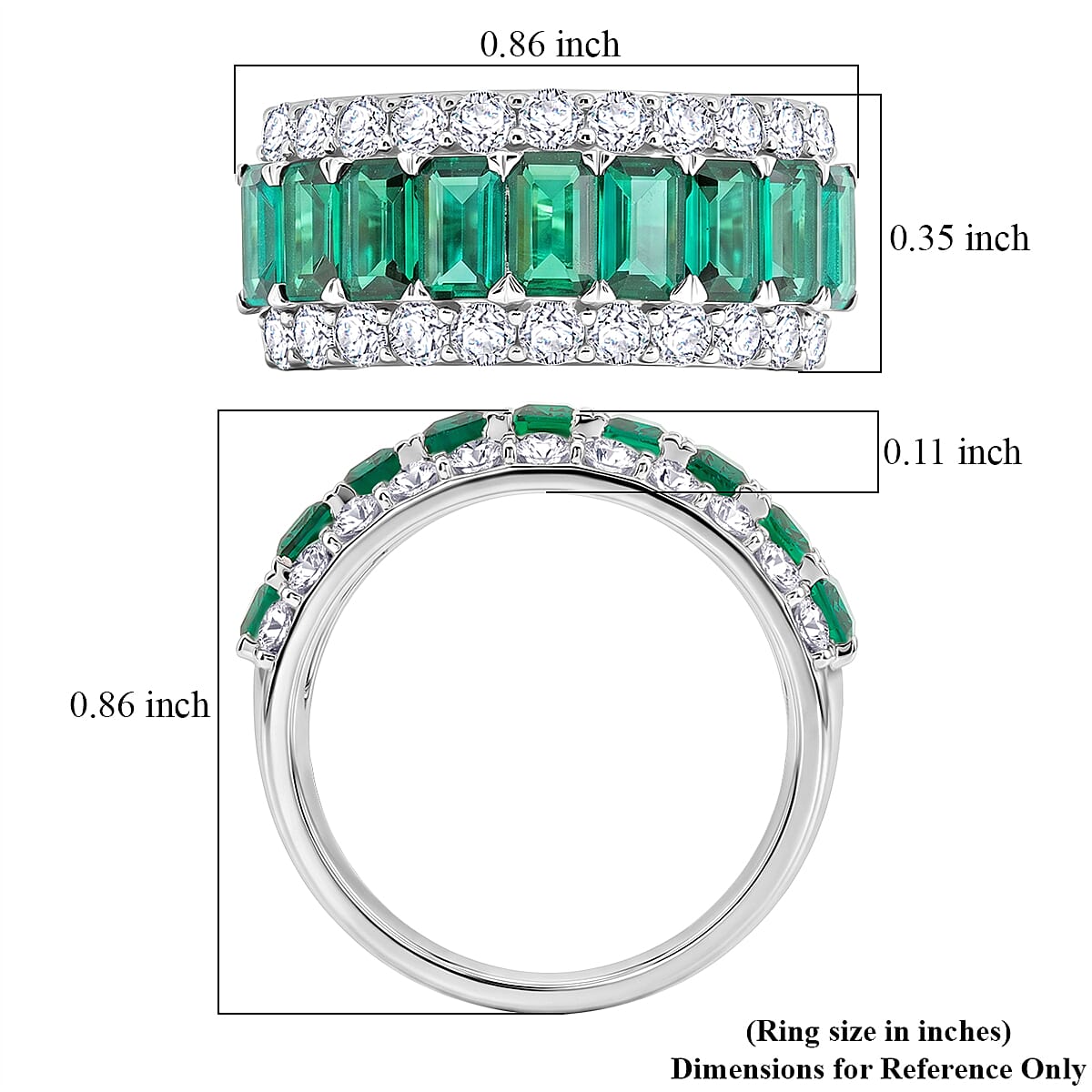 Lab Grown Emerald and Lab Grown Diamond SI1 3.10 ctw Ring in Sterling Silver (Size 6.0)