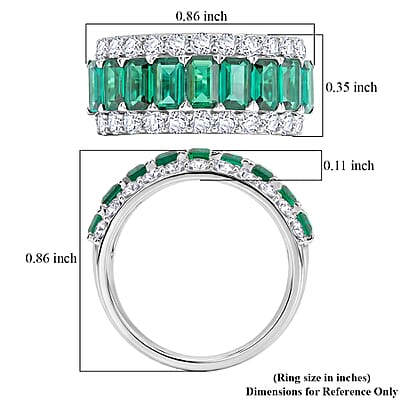 Lab Grown Emerald and Lab Grown Diamond SI1 3.10 ctw Ring in Sterling Silver (Size 6.0)