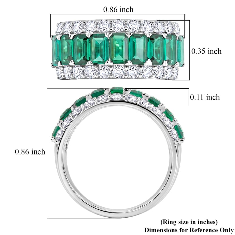 Lab Grown Emerald and Lab Grown Diamond SI1 3.10 ctw Ring in Sterling Silver (Size 6.0)